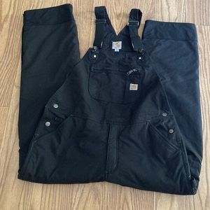 Carhartt Duck Quilt Lined Insulated Bib Overalls Black Size Medium